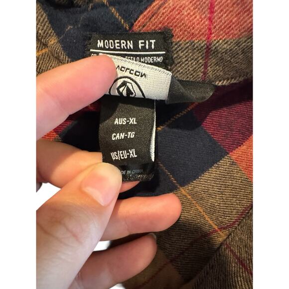 Volcom Flannel Shirt Mens XL Modern Fit Plaid Long Sleeve Button Front Red Navy - Picture 7 of 13